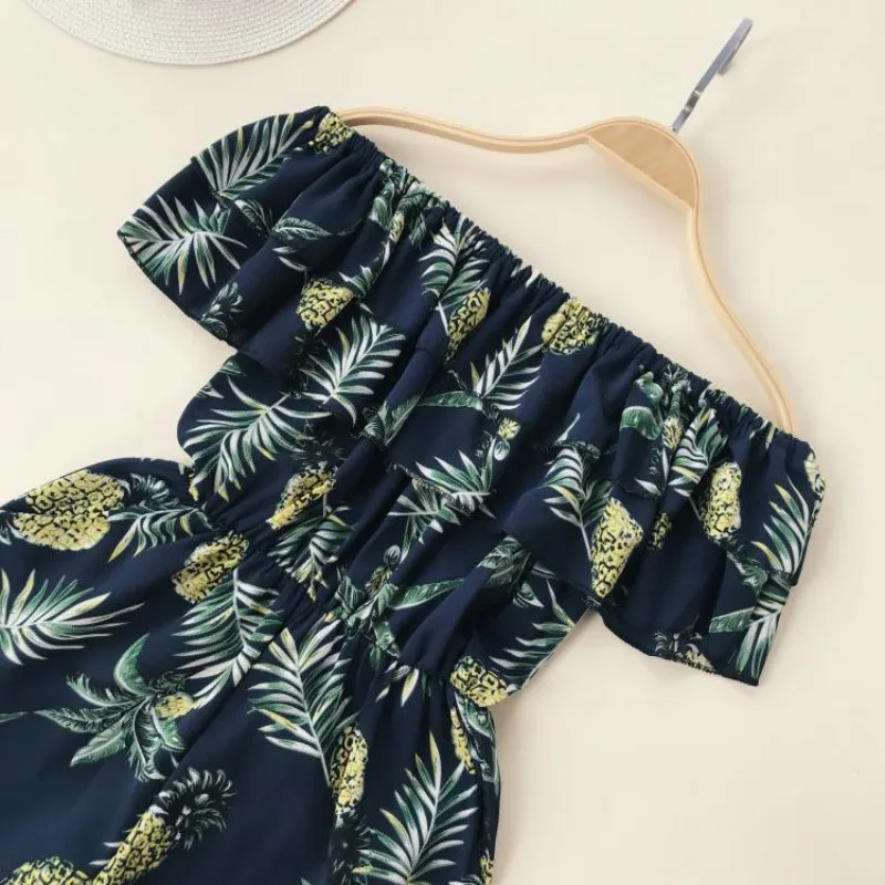 Summer Jumpsuits Sexy Off The Shoulder Ruffles Playsuits Casual Loose Overalls With Pocket Floral Print Beach Rompers Feminino