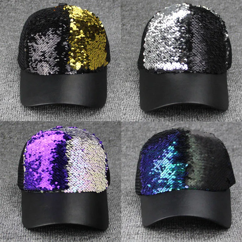 

Magical sequin Baseball Caps Summer Mesh Snapback Hats For Women Men Hip Hop Cap casquette Trucker Male's Cap Dad Novelty Sun
