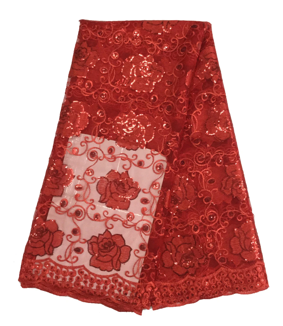 5yards High Quality Flower Sequin Tulle Lace Fushia Pink Embroidered African Dress Fabric pl1012 | Дом и сад