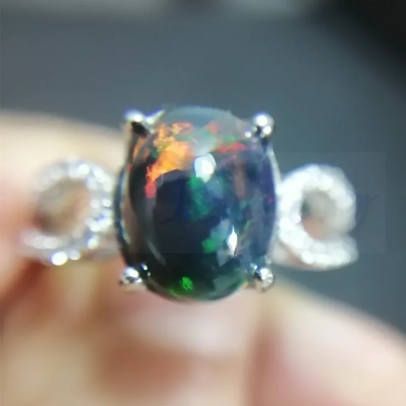 Кольцо с натуральным черным опалом,, серебро 925 пробы, 9*11 мм, 2.2ct, драгоценный камень для мужчин или женщин, хорошее ювелирное изделие# J97301