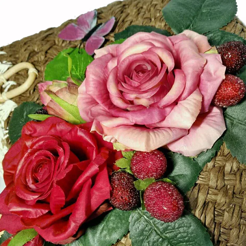 Летние соломенные сумки для женщин 2018 Роскошные цветы ручной работы Тканые