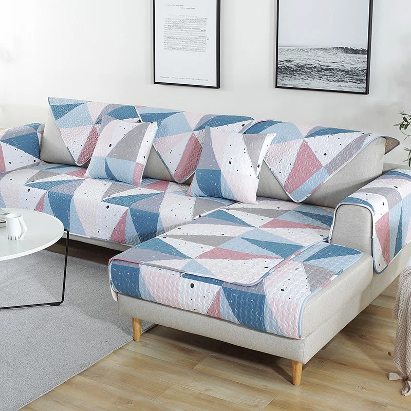 Colorful Diamond Geometry Sofa Cover Cotton Non-Slip Towel Chair Covers Mats Living/Drawing Room L-Shaped | Дом и сад