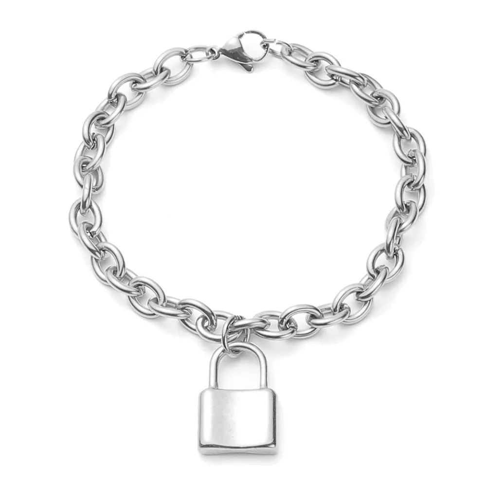 silver color Золотой, черный, 3 цвета, нержавеющая сталь, замок, подвеска, замок, браслет для женщин, мужчин, цепочка, звено, дружба, подарки, браслеты - Окраска металла: silver color