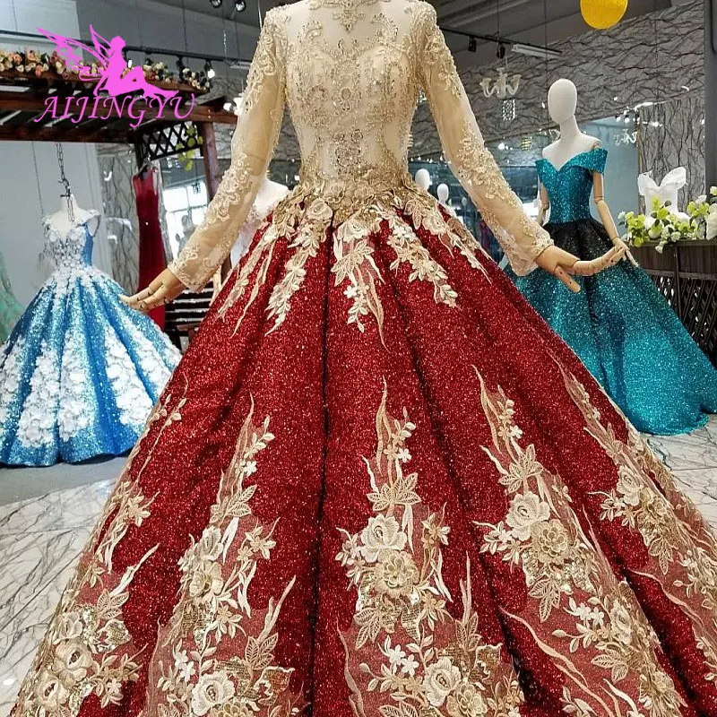 

AIJINGYU Tail Wedding Dress New Gowns With Sleeves Best Garden Sequin Newest Glitter Tulle Gown Wedding Dresses