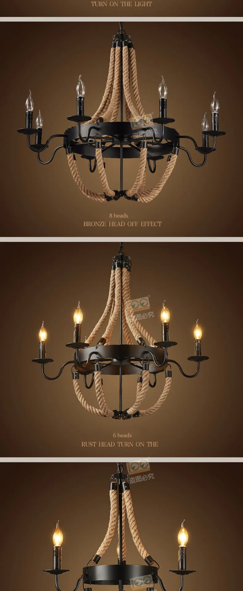 retro Designer rope Pendant Light RH LOFT lamp Industrial iron nordic Dining Room Bedside Bar vintage luminaire Pendant Lamps