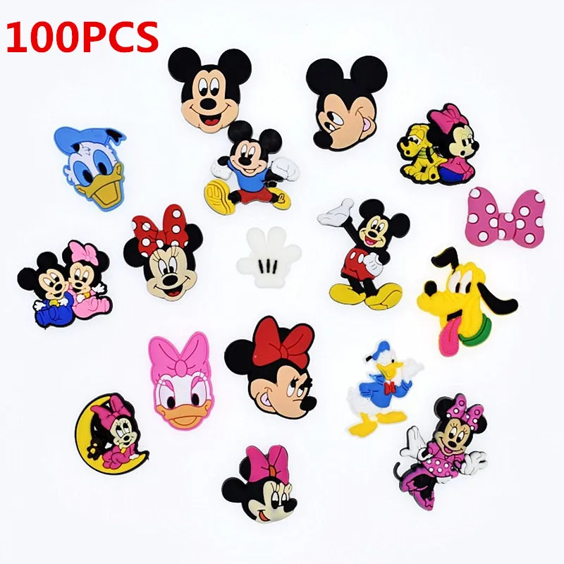 100Pcs Q Mickey Minnie Cartoon Princess Lovely Soft Deco Accessories Flat PVC DIY Gadgets Fit Bracelets Shoe Charms Buttons | Дом и сад