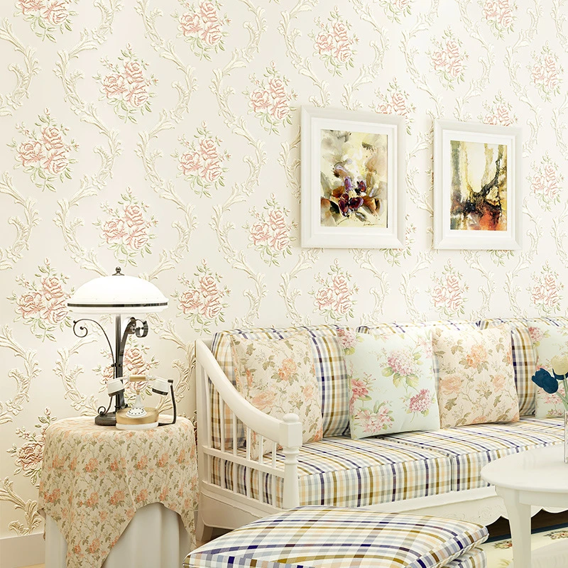 

Beibehang High quality pink blue wallpaper roll retro European style bedroom living room TV background big flower 3d wallpaper