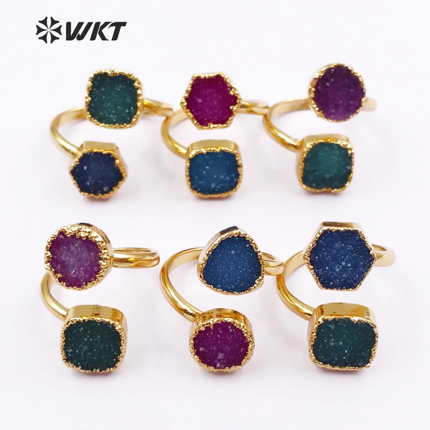 WT-R119 WKT оптовая индийская двуствольные кольца Красивого золотого цвета с краями из натурального кварца для женщин.