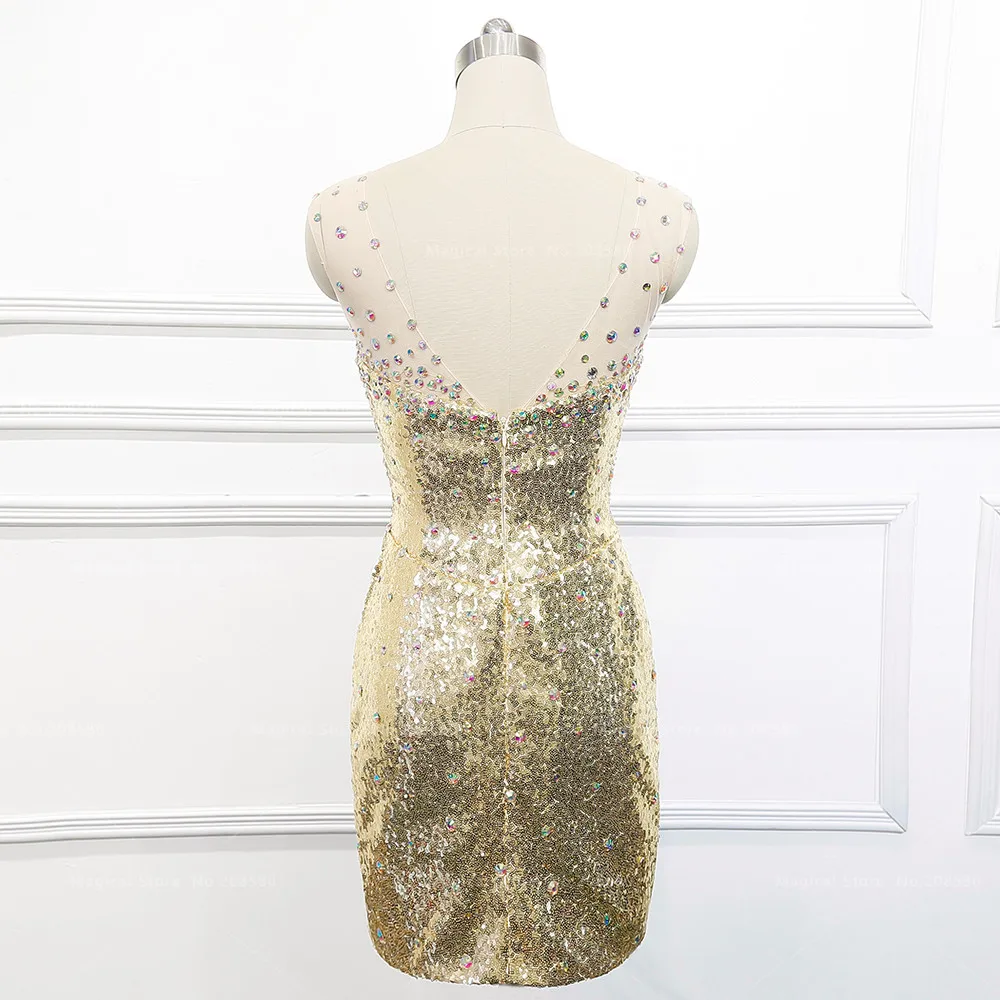 Китай Короткие блесток Bling золота коктейльное платье Оболочка халат де коктейль