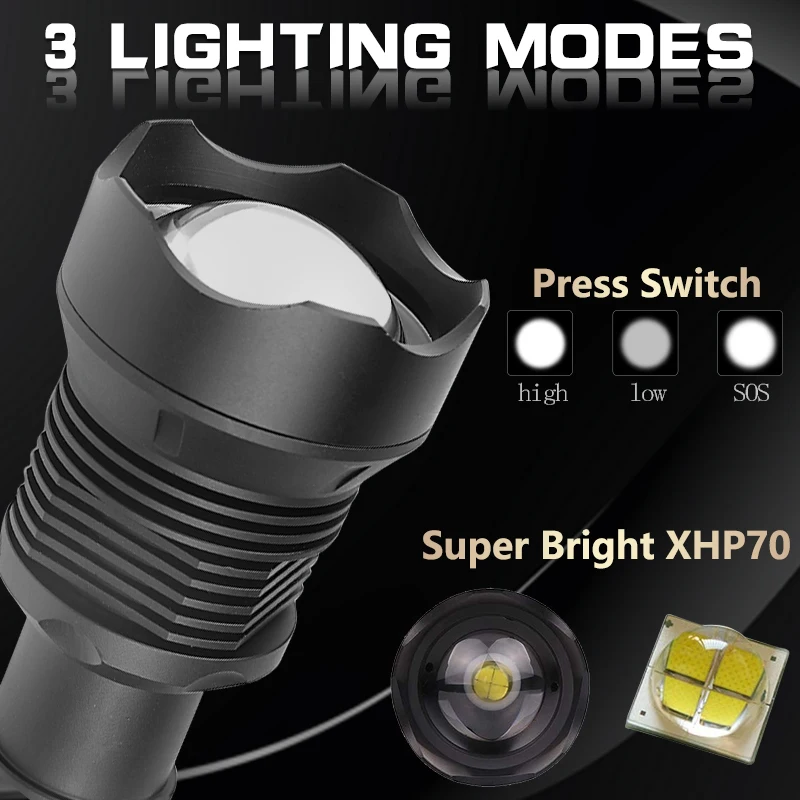 Самый мощный фонарик XLamp xhp70.2 50000 лм светодиодный xhp70 xhp50 18650 26650 с аккумулятором