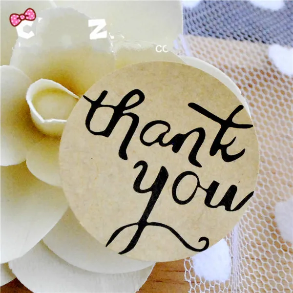 

50pcs/lot Candy paper tags/Thank You self-adhesive stickers kraft label sticker Diameter 3.8CM For DIY Hand Made Gift /Cake/