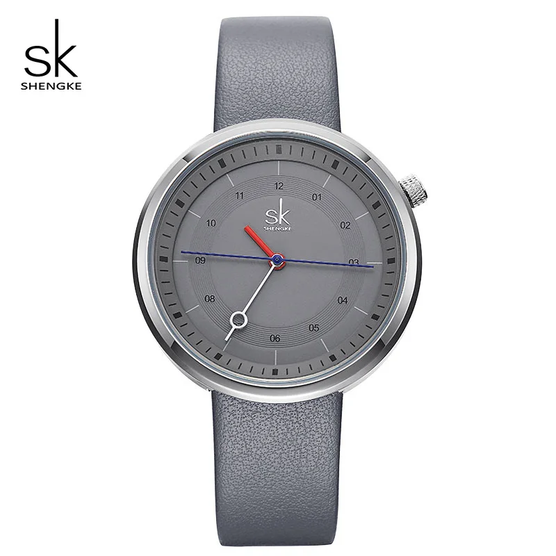 Shengke, модные женские часы, черный кожаный ремешок, Reloj Mujer, новинка, креативные кварцевые часы, подарок на день для женщин# K8044 - Цвет: grey