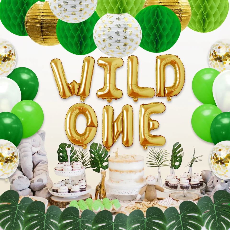 Nicro 35 шт./компл. золото GreenWild одного ребенка для маленьких мальчиков девушка джунгли День рождения украшения дома декор DIY# Set66