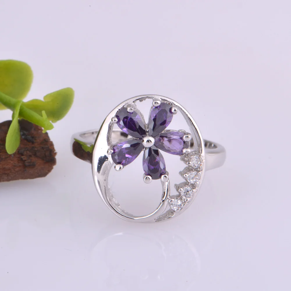 Wedding Nice Plating Jewelry Set for Women Purple Petal Shape Crystal Earrings/Rings Accessories Sets Ring with Size 6- 9 | Украшения и