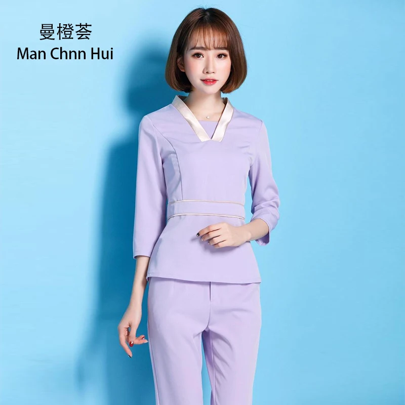 Униформа для сотрудниц спа салонов женские v образным вырезом Топы + комплекты со