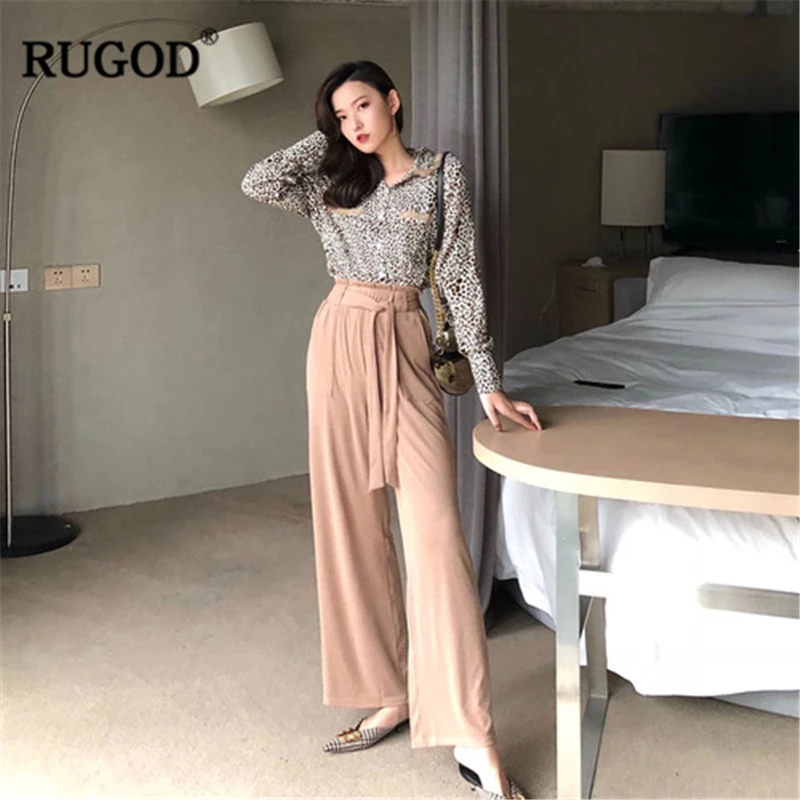 Женская винтажная блузка RUGOD леопардовая шифоновая Длинная 2019 | одежда