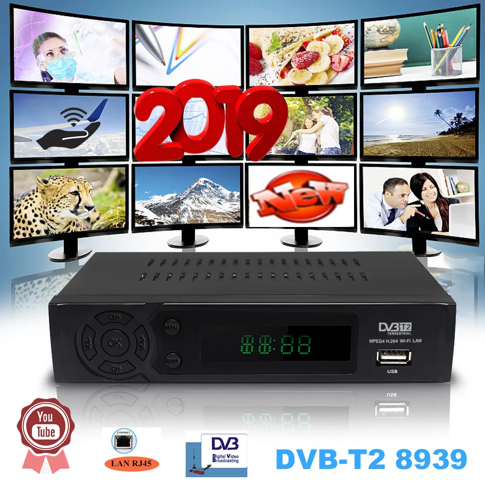 Vmade DVB-T2 8939 эфирный цифровой приемник ТВ-приставка с поддержкой сети RJ45 Youtube, IP tv, wifi автоматическое преобразование ТВ-приставок