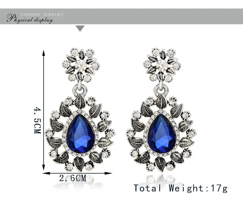 Женские винтажные серьги Ajojewel синие капли с кристаллами стразы