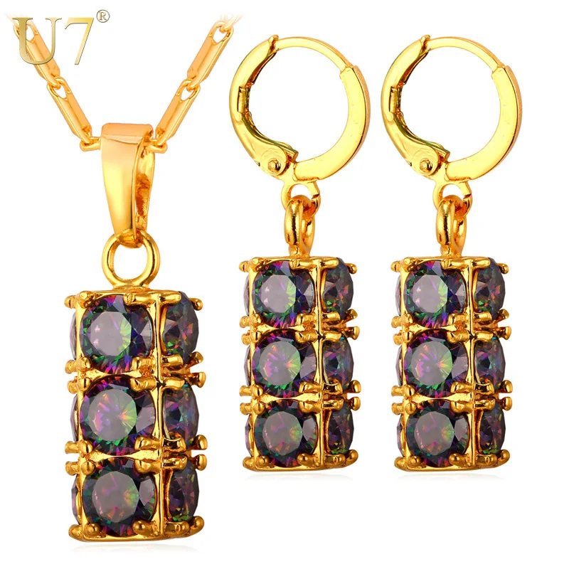 U7 Золотой/ Серебряный Цвет Сережки С Камнями Цилиндрический Циркон Серьги