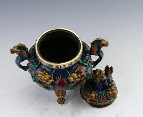Редкие Cloisonne ручной работы Дракон благовония горелки и Foo крышка собаки w Xuande