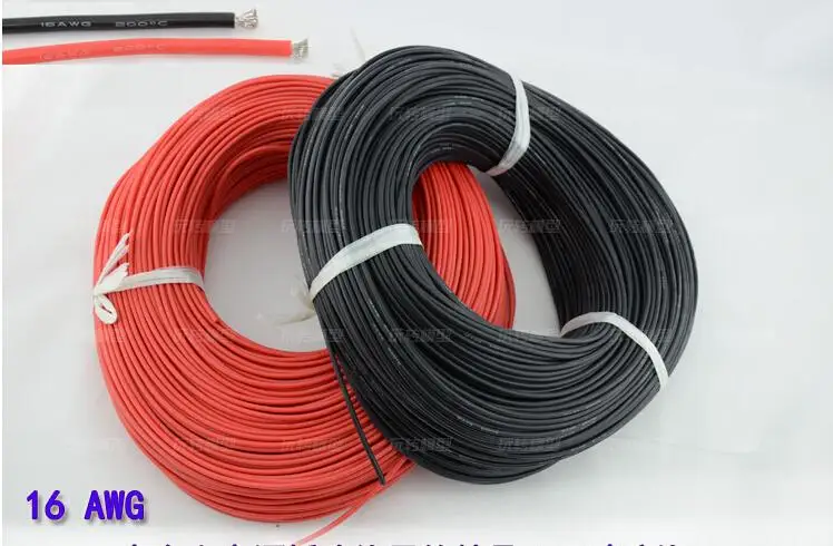16 AWG 1 м силиконовый провод 8/10/12/14/16/18/20/22/24/26 AWG черный, красный Жаростойкий Мягкие силиконовые Силикагель кабель SR провода гибкий многожильный - Цвет: 16 AWG
