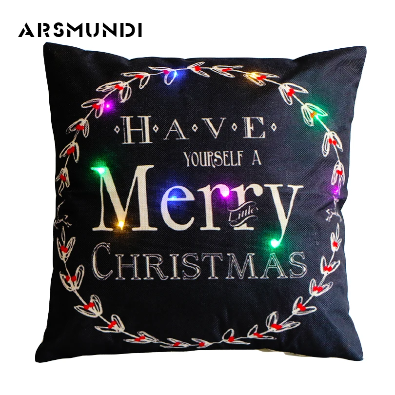 

Creative Shining LED Christmas Pillow Cover Silk Flax Pillow Case White Black Leopard Decorative Pillow Covers Merry Christmas