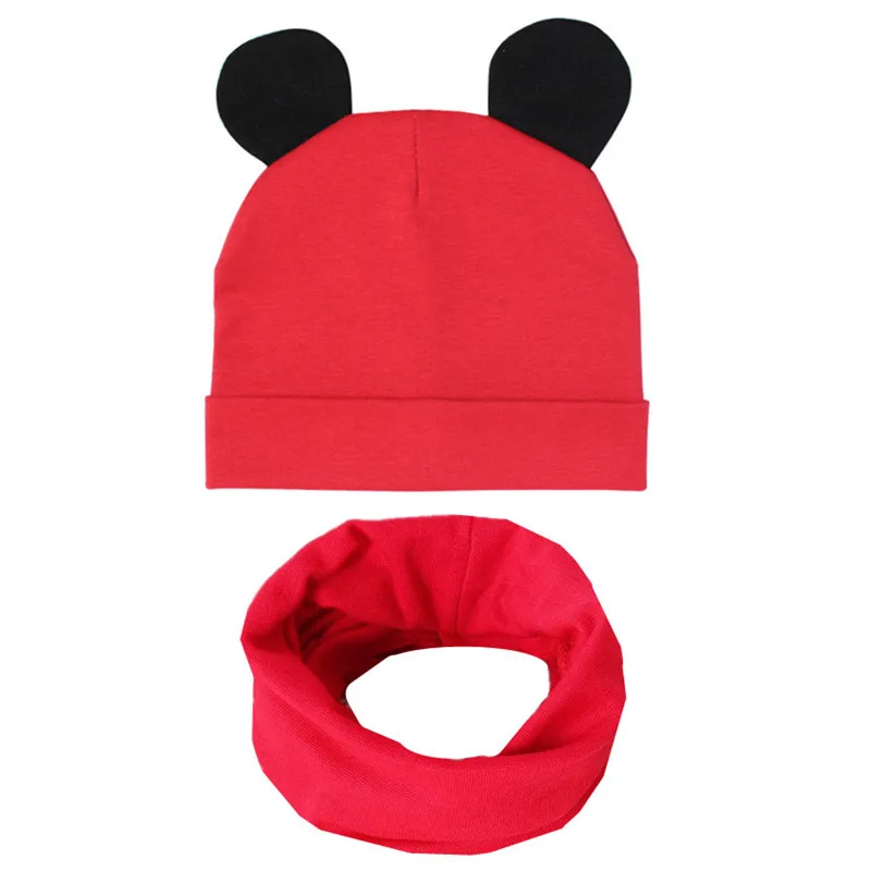 red black ear Качественный хлопковый Детский набор из шапки и шарфа, детский шейный платок, детский шарф, воротник, шапка, комплект, реквизит для фотосессии - Цвет: red black ear