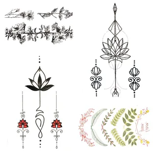 Водостойкие татуировки наклейки для женщин черный кулон Лотос Будда браслет временная татуировка девушка тело грудь искусство поддельные татуировки ручная наклейка