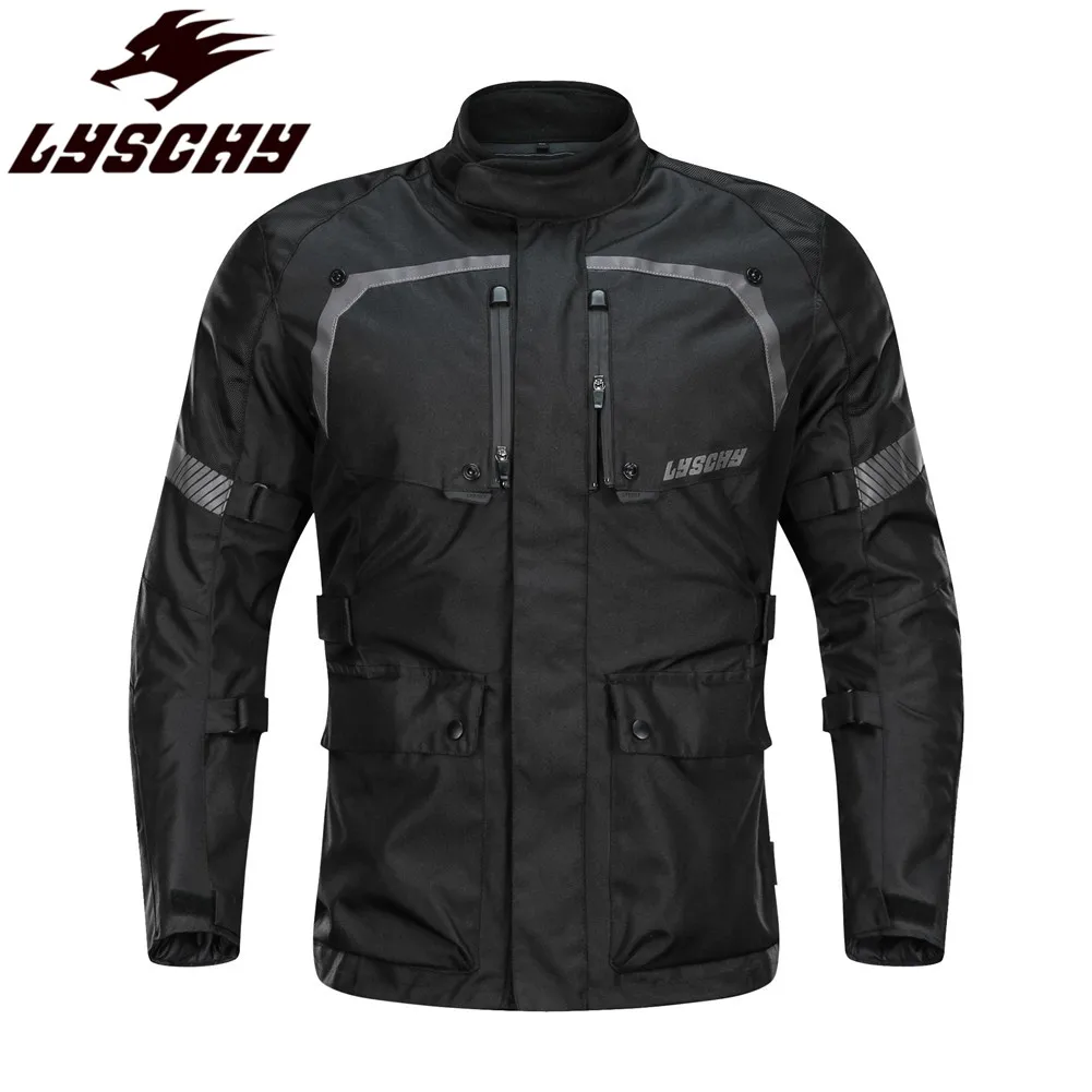 LYSCHY Touring Мотоциклетная Куртка Мото для верховой езды костюм Защита эндуро одежда мужское пальто бронежилет Chaqueta мужские куртки брюки - Цвет: Black Jacket