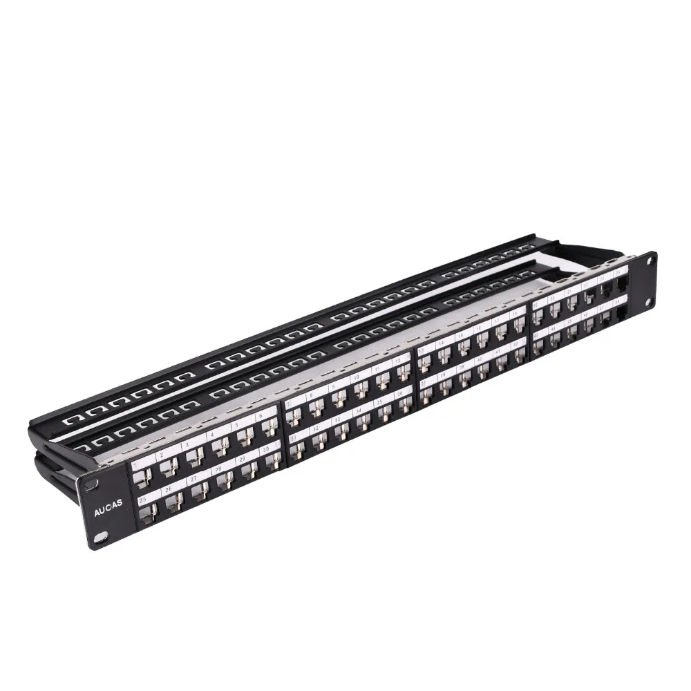 AUCAS 48 Port Network Tool Kit shield Patch Panel Frame Networking Wall Mount Rack Mount Bracket cable manager bar&front panel
