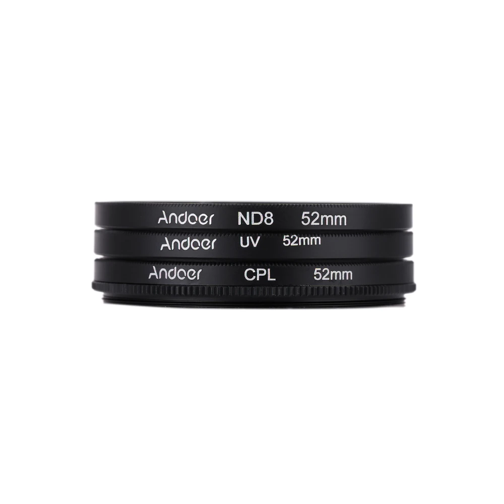 Andoer 52 мм УФ фильтр + CPL ND8 Набор фильтров круговой поляризационный для Nikon Canon Pentax Sony