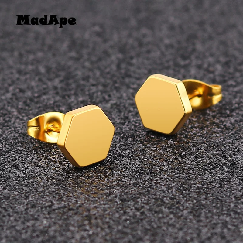 MadApe Stainless Steel Simple Fashion Hexagonal Earrings Women Anti Allergic Wholesale Female Stud | Украшения и аксессуары
