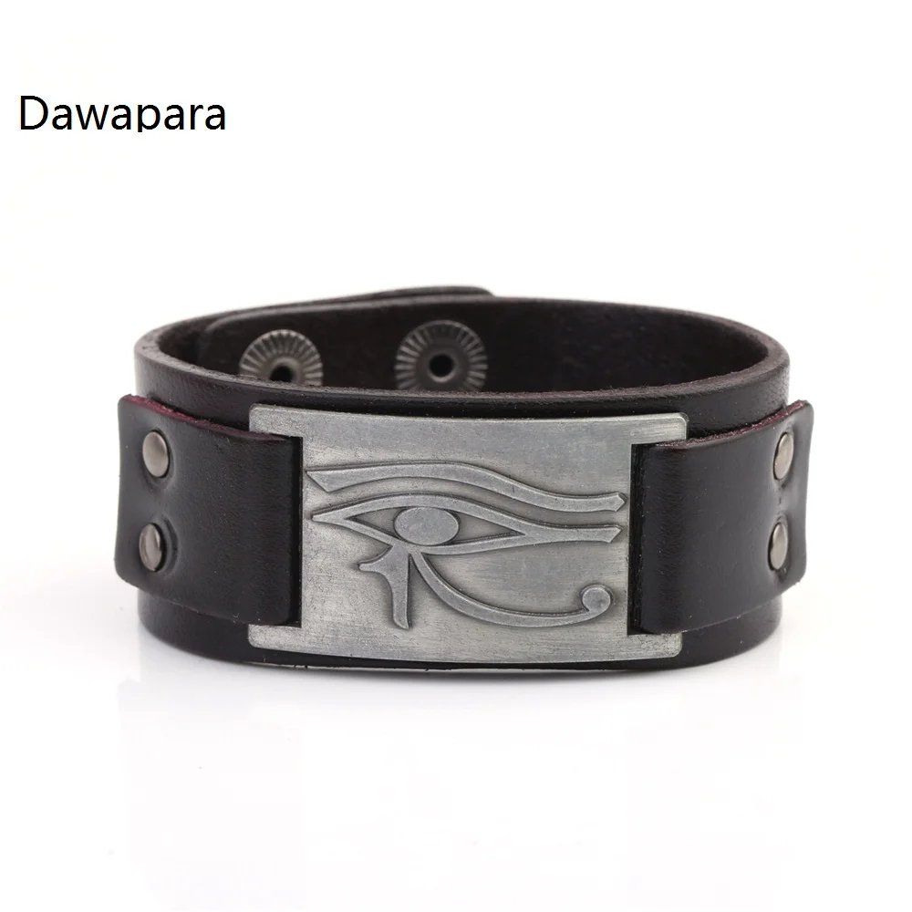 Dawapara Antique Silver Eye Of Horus Sigil Wide Cuff Wristband Punk Leather Bracelets &amp Bangles | Украшения и аксессуары