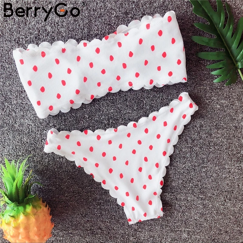 Женский купальник в горошек BerryGo пляжный раздельный пуш ап открытое нижнее белье