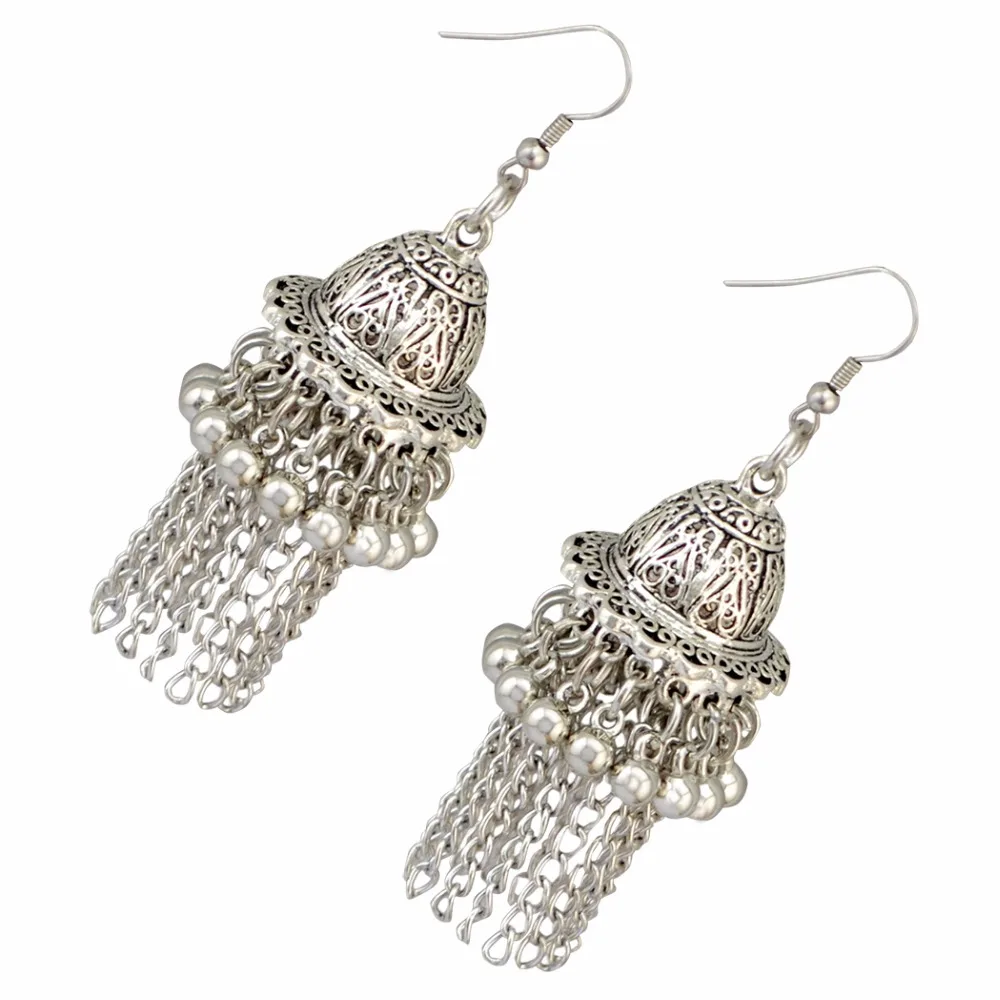 Женские длинные серьги подвески в индийском стиле богемные с колокольчиками и