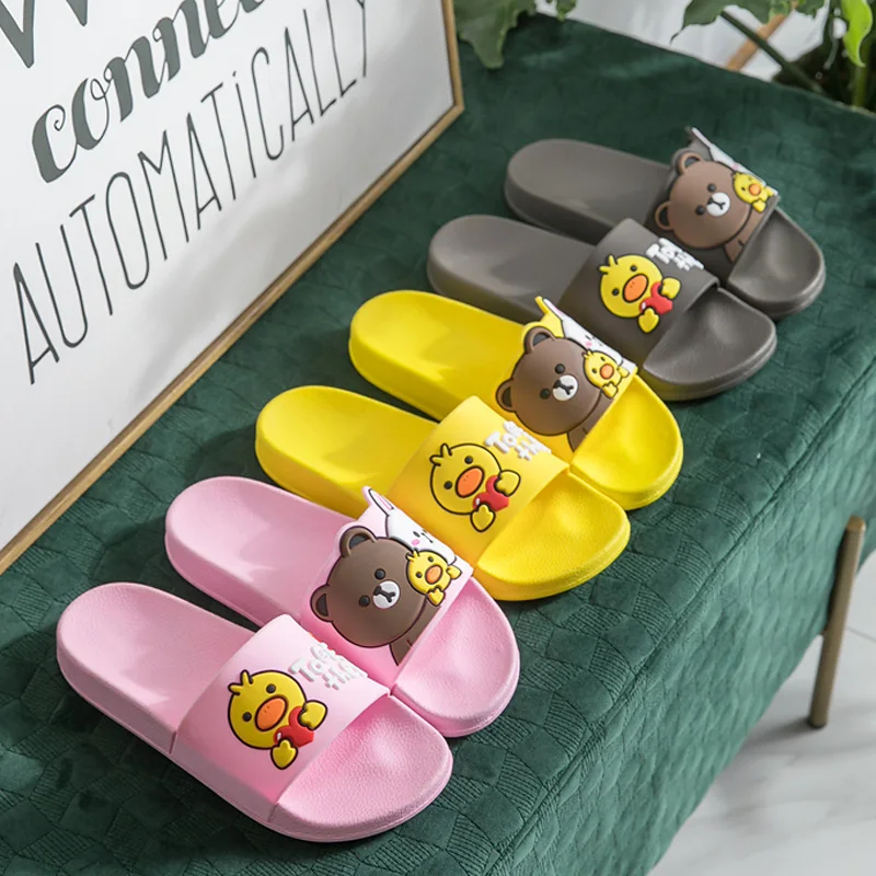 Dropshipping Cartoon Bear Chick Rabbit Slippers Women Slide Sandals Beach Flat Slides Summer Shoes Ladies Flip Flops | Обувь
