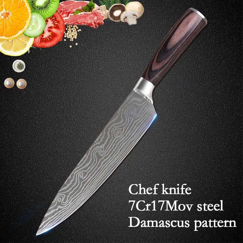 4 в 1 высокое качество поварские Ножи Имитация дамасской стали Santoku кухонные ножи острые фрукты овощи мясо кухонные ножи