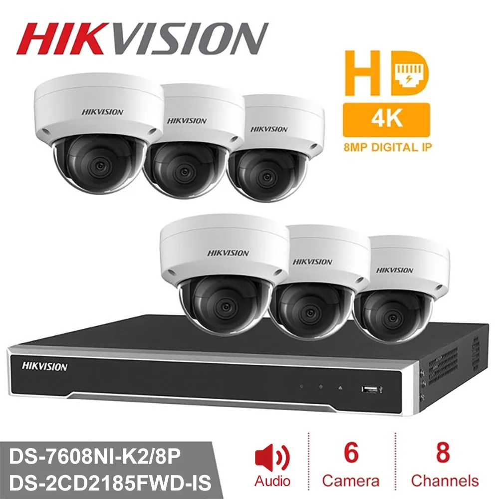 Hik 8CH HD POE NVR комплект 6 шт. DS 2CD2185FWD IS CCTV система безопасности Встроенный микро IP