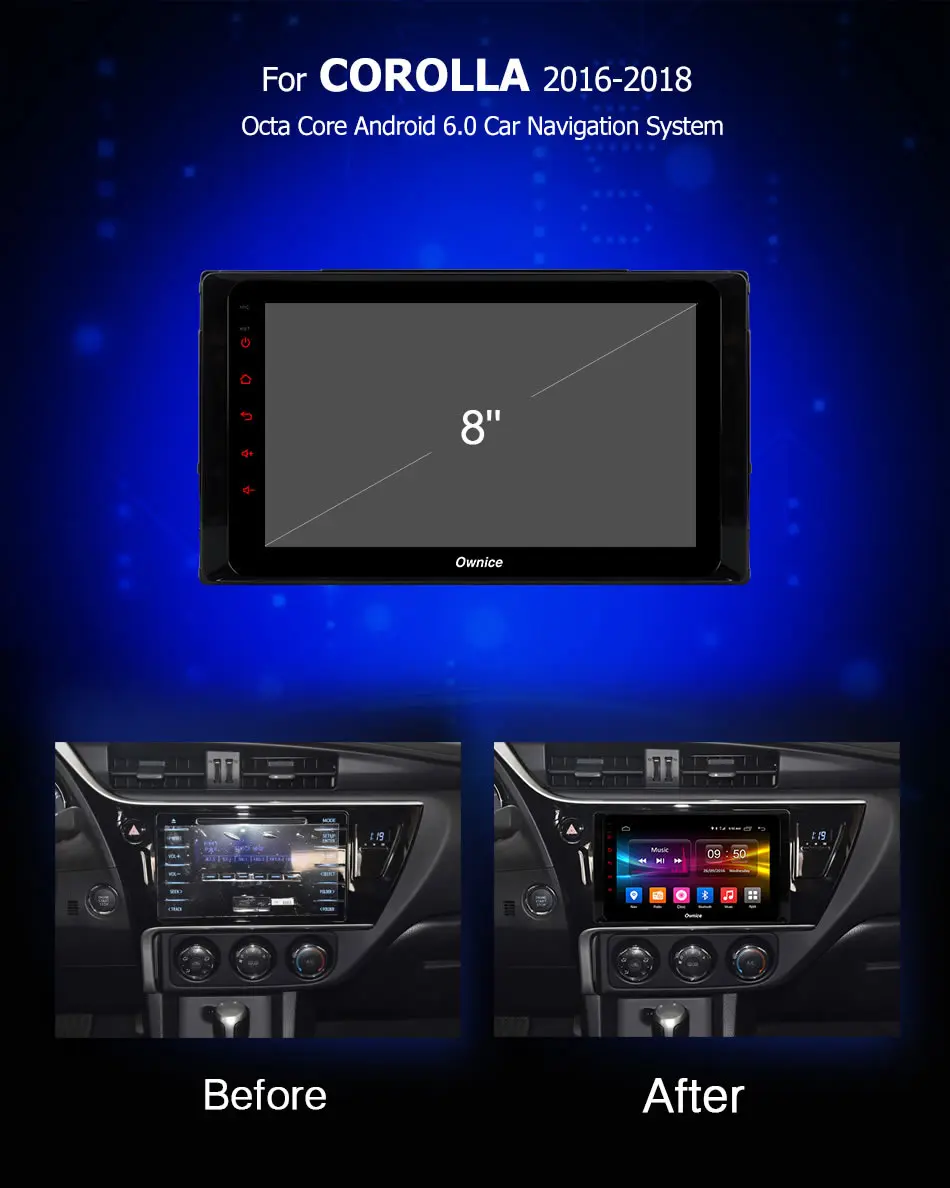 Owice C500 + G10 8 ядерный android 1 автомобильный dvd gps navi 4G для Toyota COROLLA 2016 2018 Автомобильный