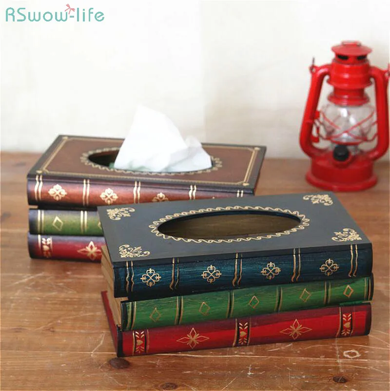 

Retro Hand-Painted Tissue Box Paper Towel Boxes Of Retro-European Imitation Books Art Paper Cartons On Dining Room Table Holder