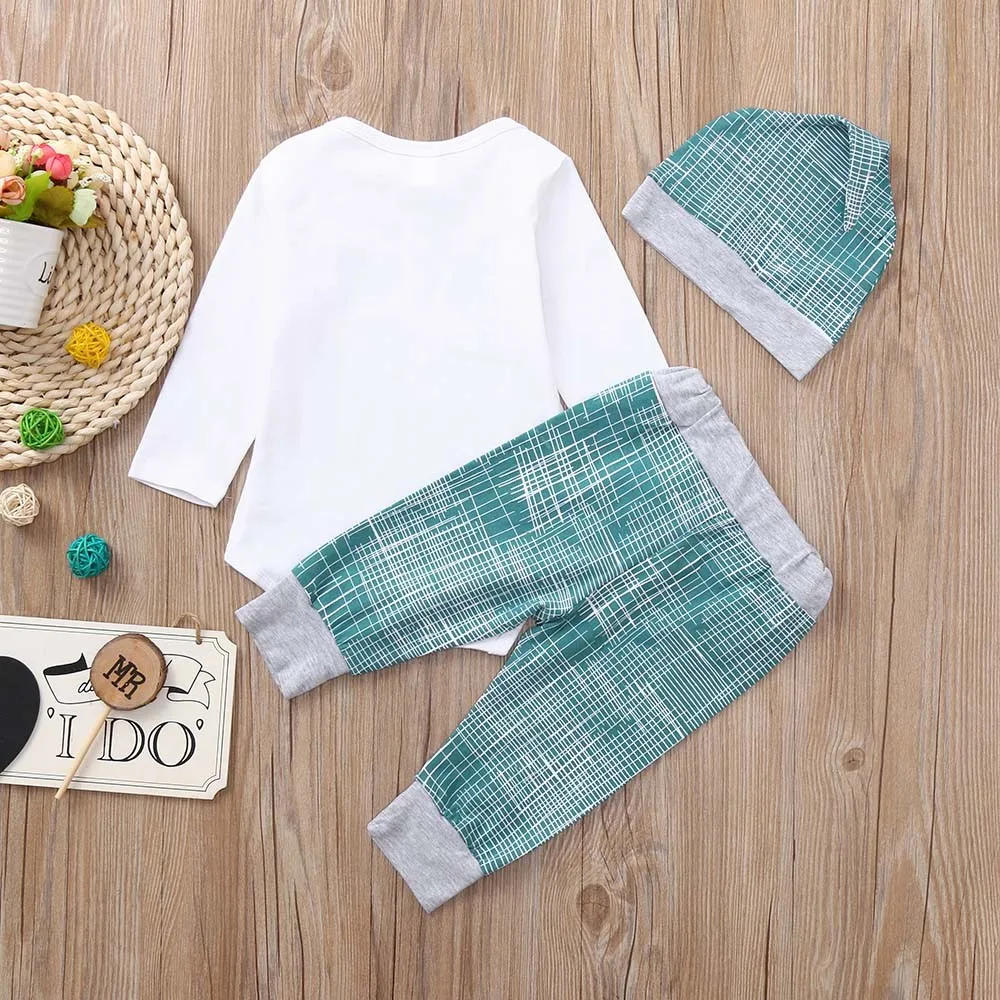 Fashion Newborn Cotton Baby Boys Girls Striped Letter Print Tops+Pants+Hat Casual Set O-Neck Clothes High Quality Drop Shippng | Детская