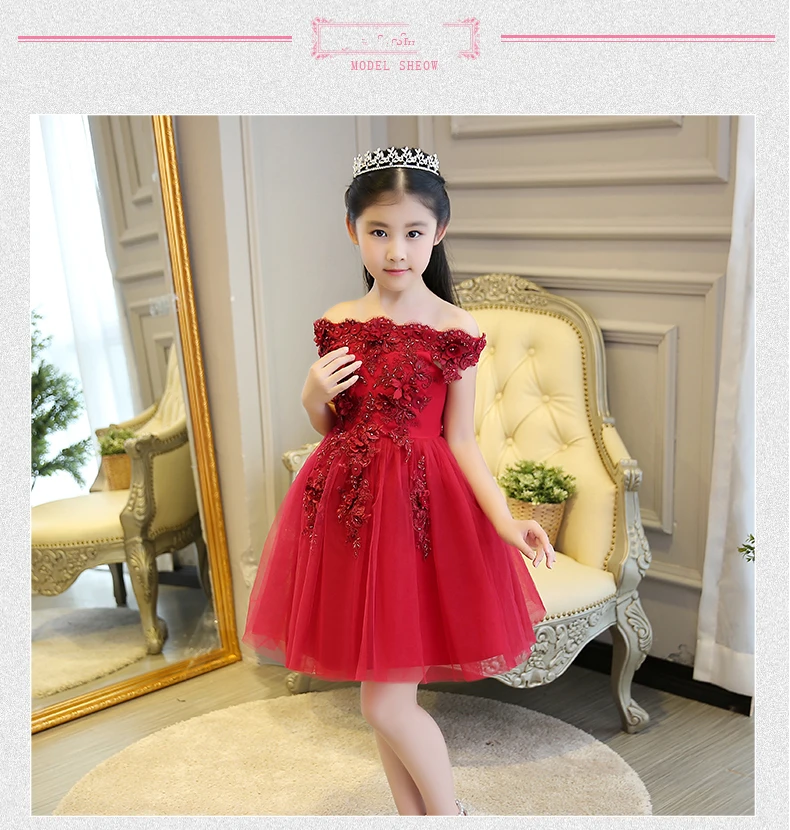 Платья для девочек с цветами кружевное свадебное платье аппликацией из красных