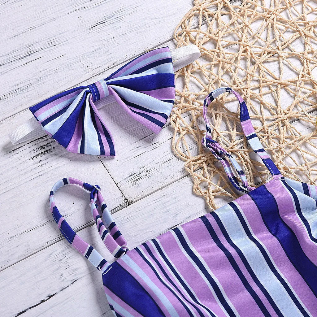 Детская летняя одежда комплекты одежды для маленьких девочек: Топ в полоску с