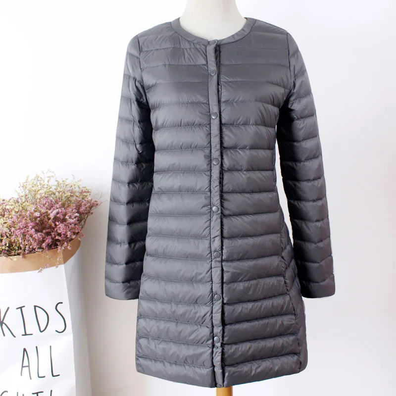 Grey Schinteon, женский пуховик, ультра-светильник, белый утиный пух, длинное пальто, тонкая внутренняя нижняя одежда, тонкая, осенняя, Новое поступление - Цвет: Grey