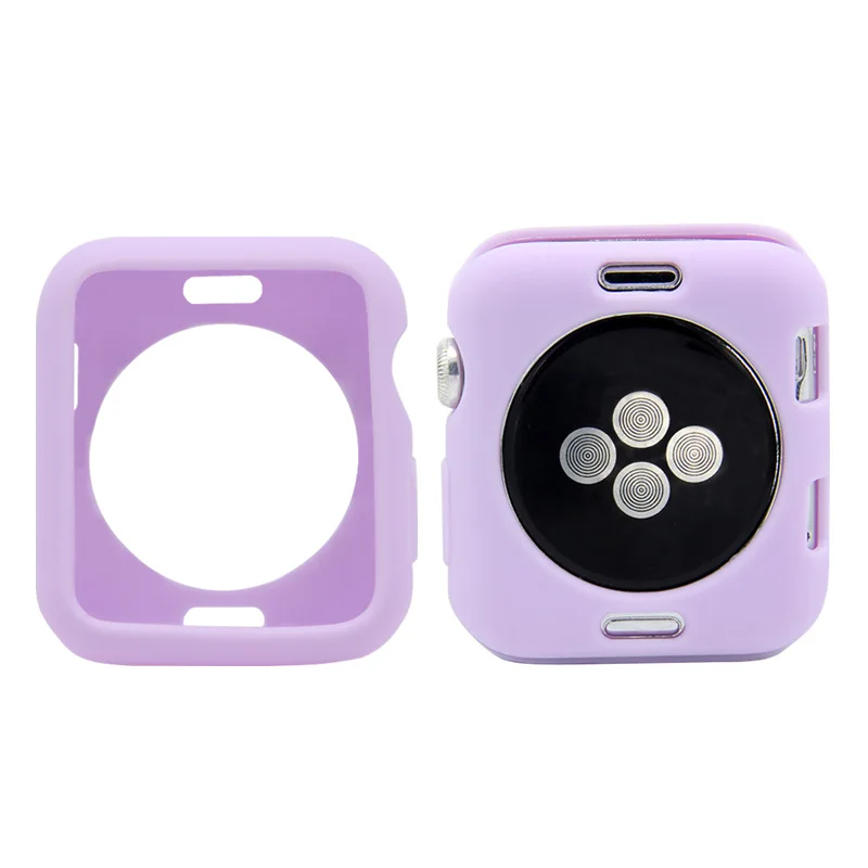 Purple Мягкий чехол из силикона и ТПУ для Apple Watch Band 44 мм 40 мм 42 мм 38 мм цветной яркий защитный чехол для iwatch 4 3 2 1 аксессуар - Цвет ремешка: Purple
