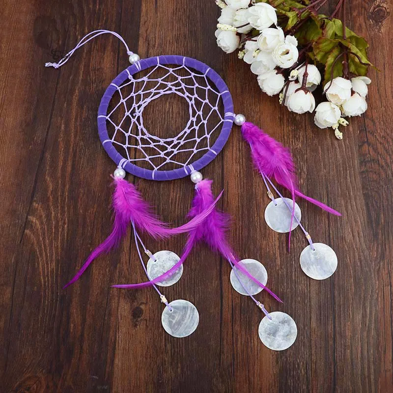 Индийский стиль Ловец снов с перьями Оранжевый Розовый Фиолетовый Skyblue колокольчики висит орнамент Ловец снов для стены автомобиля Декор