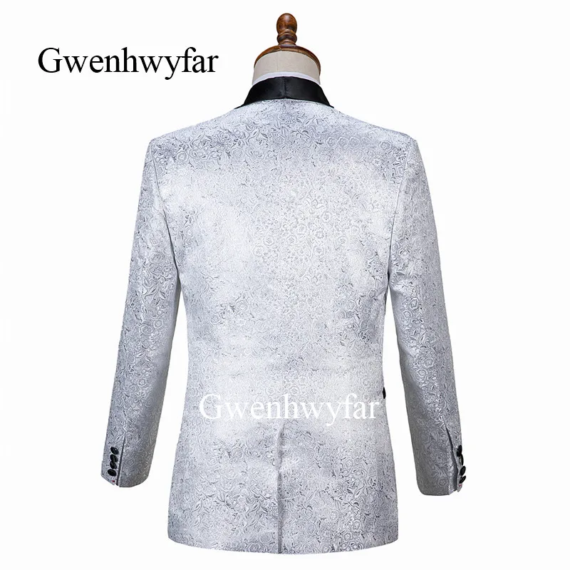 Мужской вечерний костюм gwinhwyfar серебристо белый приталенный Блейзер с отворотом