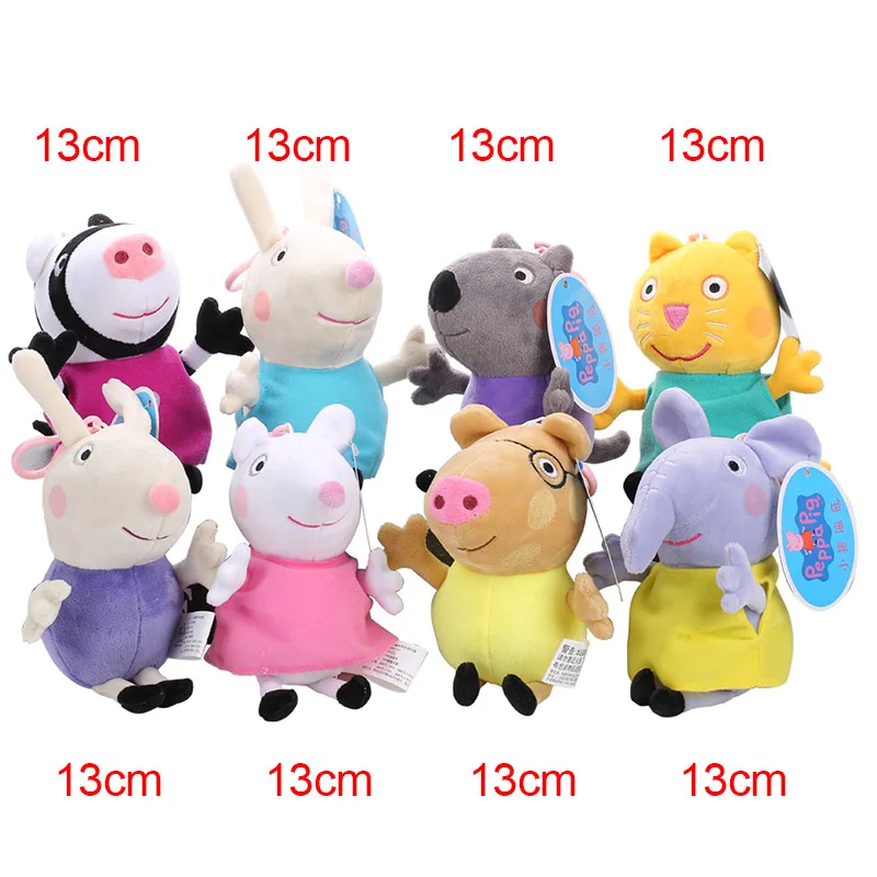 8pcs Friend 13cm Подлинный Свинка Пеппа Семья Плюшевые игрушки Свинка Пеппа Джордж Семейные игрушки для детей куклы для хобби и мягкие плюшевые игрушки подарки на год - Цвет: 8pcs Friend 13cm