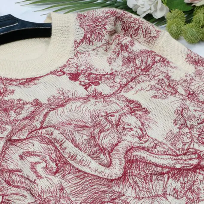 Sweater Heavy-duty embroidered loose sweater women Early spring new thin knit tops