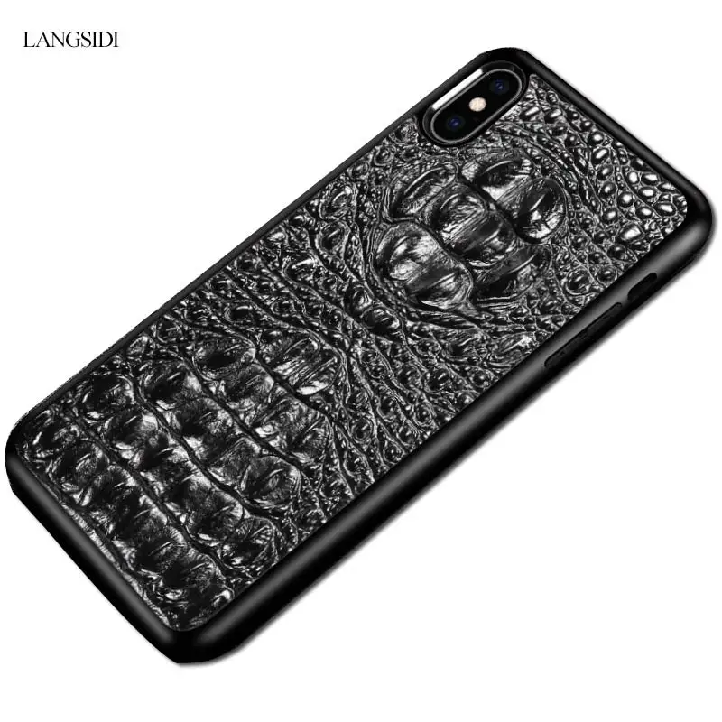LANGSIDI 3D Crocodile Texture Genuine Leather covers for iphone x case 3d Leather cases for iphone XR XS Business phone cases